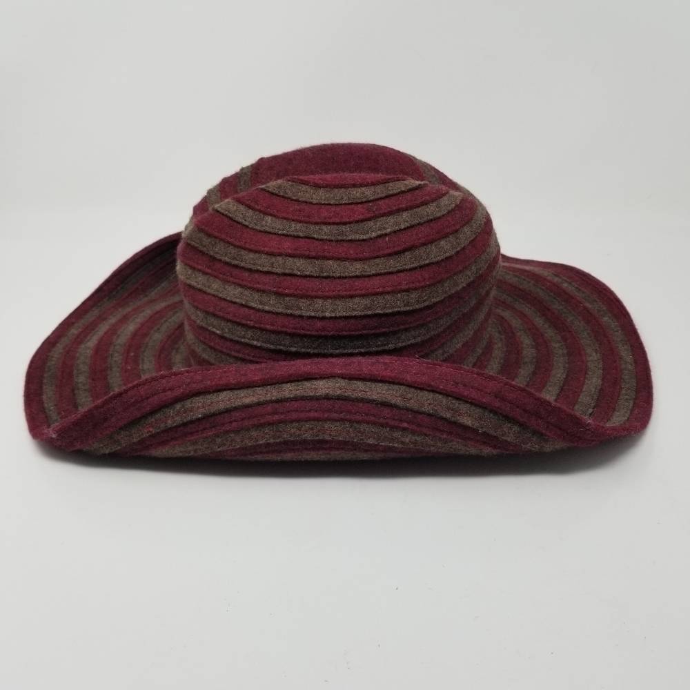 San Francisco Hat Felted 100% Wool Wide Rolled Brim Texture Stripes USA One Size - Picture 7 of 13